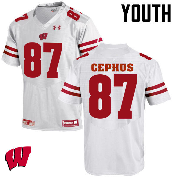 Wisconsin Badgers Youth #87 Quintez Cephus NCAA Under Armour Authentic White College Stitched Football Jersey VA40H88RI